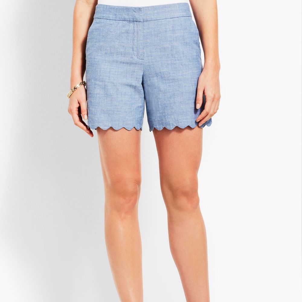 Talbots Chambray Scalloped Hem Shorts Size 10p